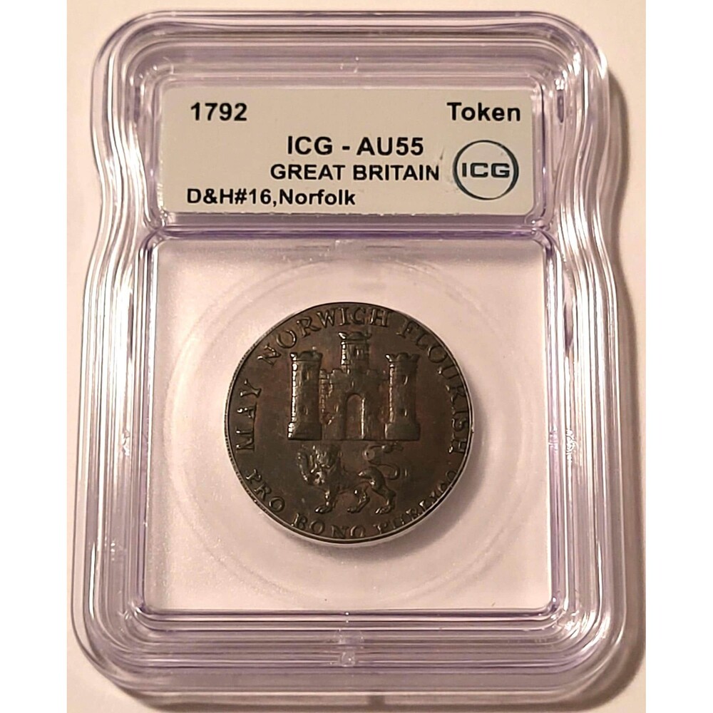 Great Britain 1792 1/2 Penny Conder Token Norfolk - Norwich D&H-16 AU55 ICG